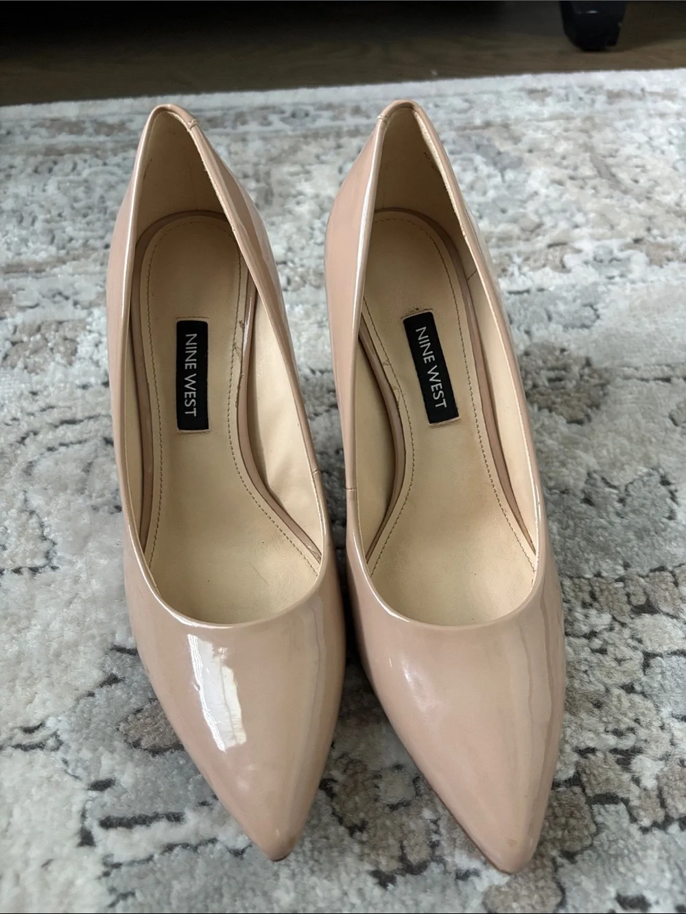 Nine West 6.5 Fresh Pointy Toe Pumps in Antique Taupe Patent Stiletto High Heel